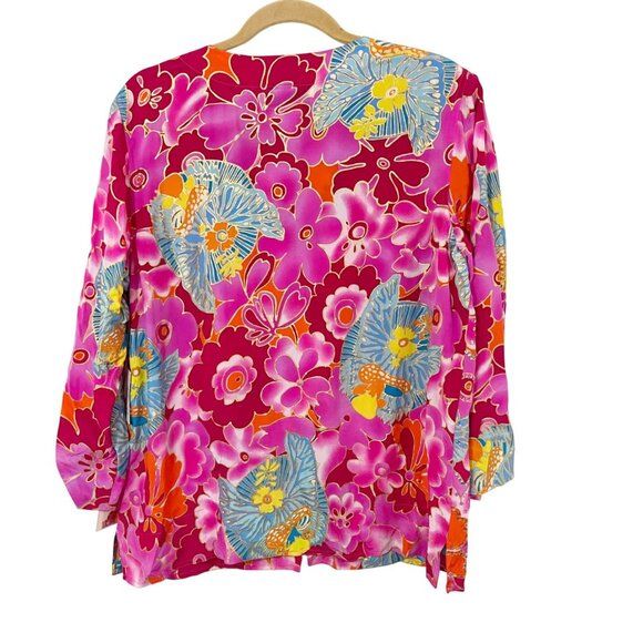 NEW Diane Gilman Pink Multicolor Beaded Artsy Long Sleeve Blouse Silk LARGE - Picture 2 of 8